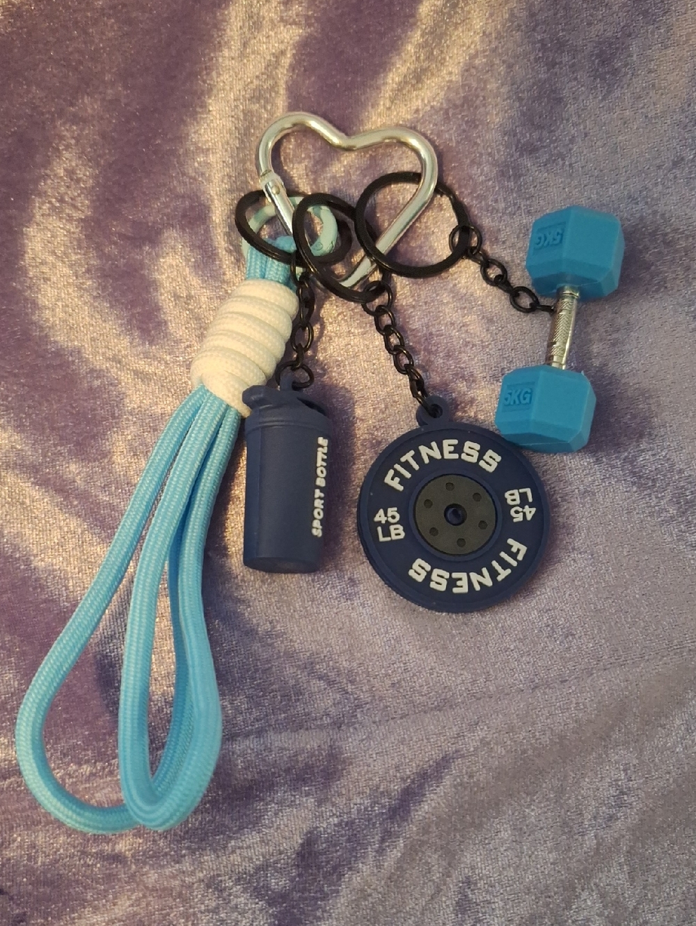 Fitness Keychain Bag Charm Set with Blue Dumbbell & Weight Plate